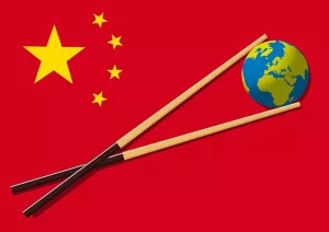 Manufacturing in China - China Flag with Chopsticks Grabbing Earth
