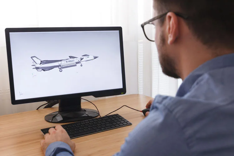 engineer designing airplane 3D model